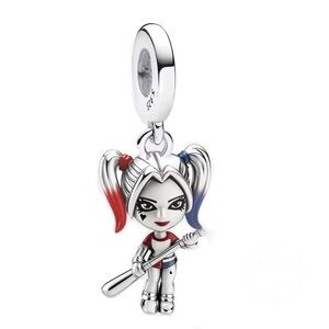 Harley Quinn silver Charm in Red and Blue